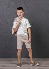 Įkelkite vaizdą į galerijos peržiūros programą, Kostiumas berniukui su šortais, smėlio spalvos - rzstyle.lt